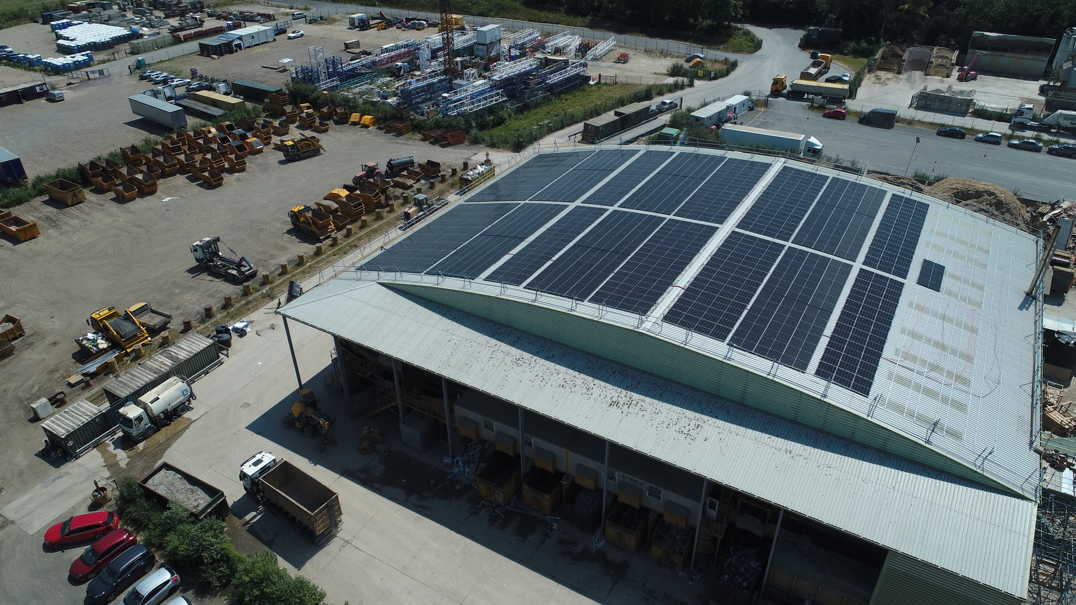 Aerial view of the Theale estate and surrounding renewable infrastructure